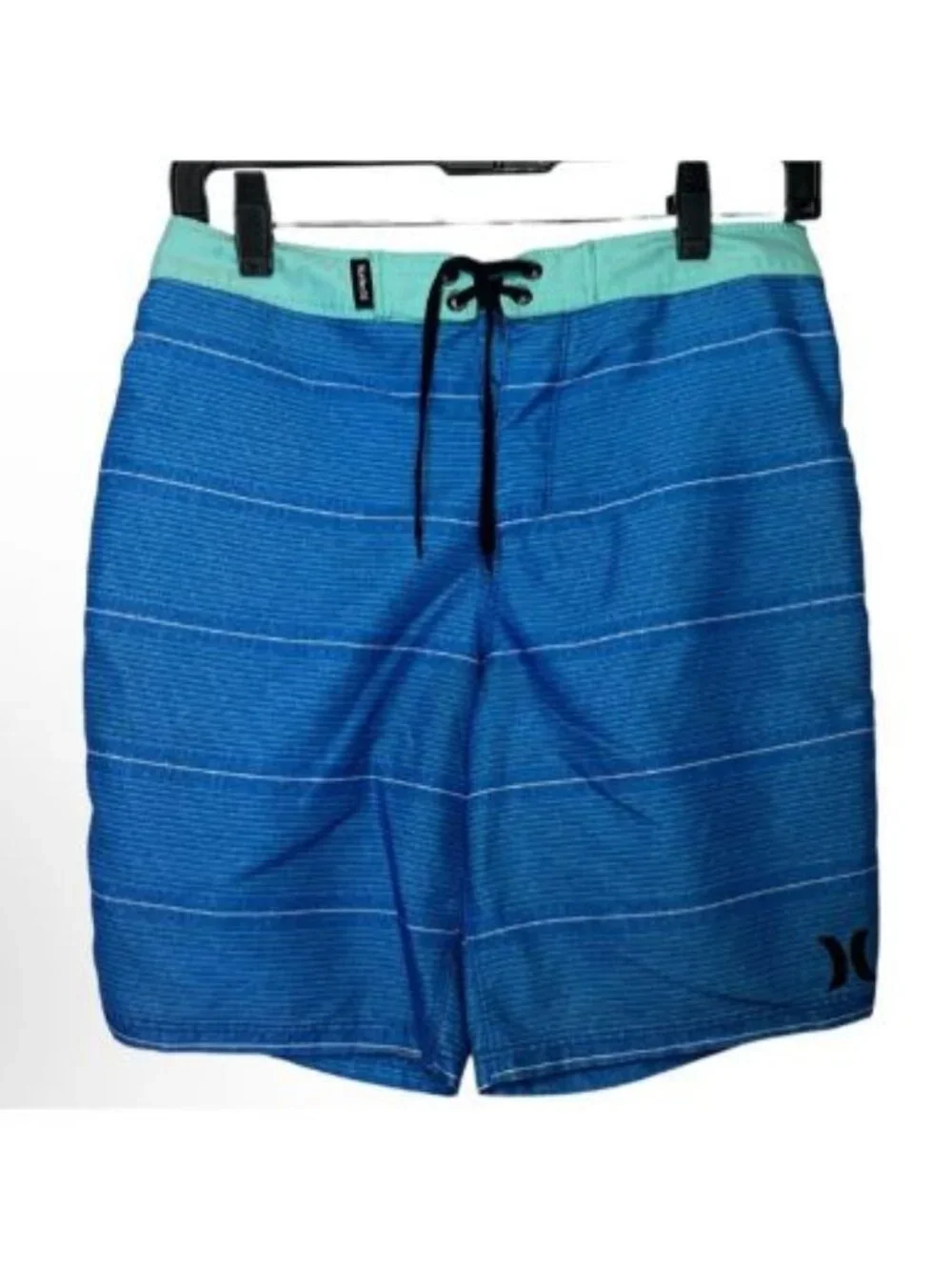 Hurley Shorline Boys Boardshorts Sz 14 Neptune Blue Drawstring Striped Beach